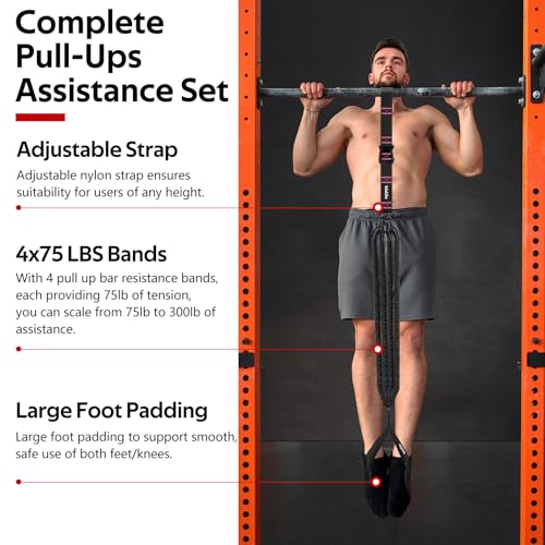 Pull Up Assistance Bands Set, Heavy Duty Adjustable Pull Up Assist Band with Feet Rest, Strength Training Bands for Home Gym Fitness, Pull-Up Bar, Calisthenics and Body Stretching - color: Black