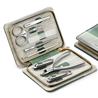MR.GREEN Manicure Sets Pedicure Kits Stainless Steel Nail Clipper Personal Care Tools with PU Leather Case (Green) - color: Green