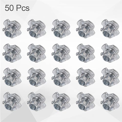 HARFINGTON M6x10mm T-Nuts 4 Pronged Tee Nut 0.69" x 0.39" Fully Thread Carbon Steel Inserts for Wood, Rock Climbing Holds, Cabinetry, Furniture 50pcs - size: M6x10mm