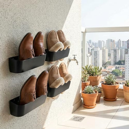 Wall Mount Shoe Rack 4 Pack Plastic Shoe Holders Storage Organizer | Self-Adhesive Shoe Storage for RV, Entryway & Wall, Plastic Rack for Closet, No-Drill Organizer for Camper & Home