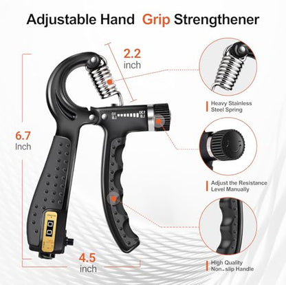 Grip Strength Trainer Kit (5 Pack) Adjustable Resistance Hand Gripper,Finger Exerciser,Hand Extension Exerciser,Stress Relief Ball and Forearm Workout Ring for Muscle Building Injury Recover - color: Black