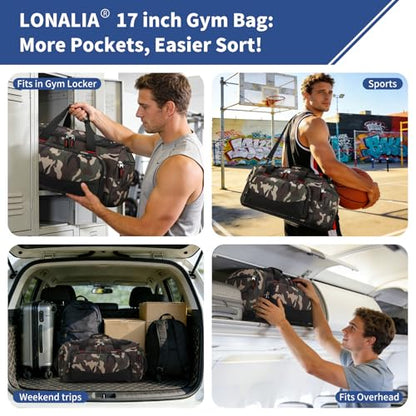 30L Gym Sport Duffle Bag - 17 inch Carry on Weekender Overnight Bag for Travel, Workout, Fitness (Camo-30L) - color: Camo