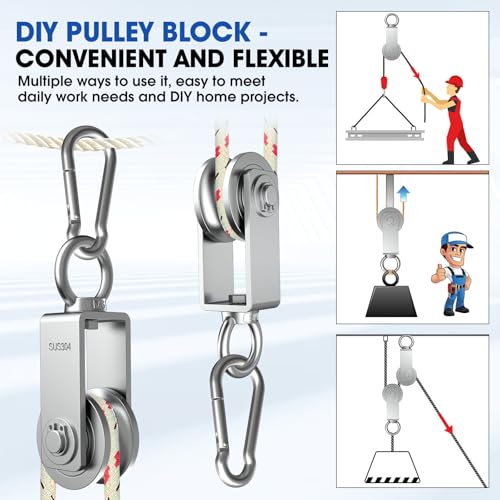 U Type Swivel Pulley Block, 304 Stainless Steel Pulleys for Wire Rope Cable Lifting, DIY Gym Equipment Part, Clothesline, Hoist - Waterproof Sturdy 360 Degree Rotating Wheel (34 mm, 1) - style: 34 mm