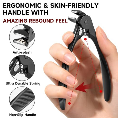 Toenail Clippers for Seniors, Heavy Duty Thick Nails Fingernail Clipper, Ergonomic Long Handle Angled Head Large Nail Cutter with Catcher for Men Women Manicure Set with Travel Case, 5Pcs