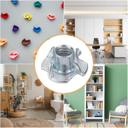 HARFINGTON 5/16x10mm T-Nuts 4 Pronged Tee Nut 0.83" x 0.39" Fully Thread Carbon Steel Inserts for Wood, Rock Climbing Holds, Cabinetry, Furniture 50pcs - size: 5/16" x 0.39" x 0.83" x 0.39"