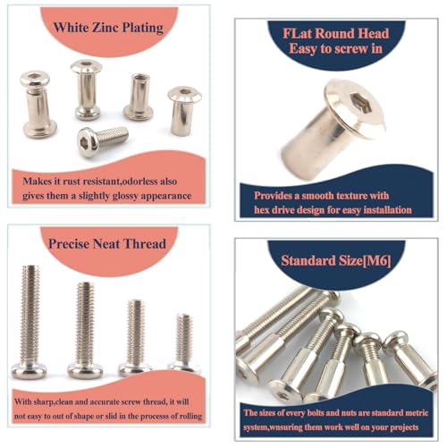 M6 x 1" Hex Drive Socket Cap Bolts Screws Kit,ALLOYPRO 30-Sets Binding Post Screws Socket Cover Connecting Bolt Fixing Post Screw for Furniture Chair Crib Table Cabinets,M6x25mm - color: Silver, size: Silver-M6*25mm-30sets
