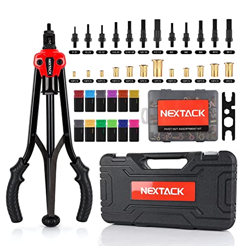 NEXTACK Heavy Duty Rivet Nut Tool Kit, 16" Pro Semi Auto Release Rivnut Nutsert Tool Set - 105pc Threaded Rivet Nuts & 12pc Mandrels | Organized Rugged Case NT800 - size: 16-inch Two-Handed Rivnut Tool Kit/105 Nutserts