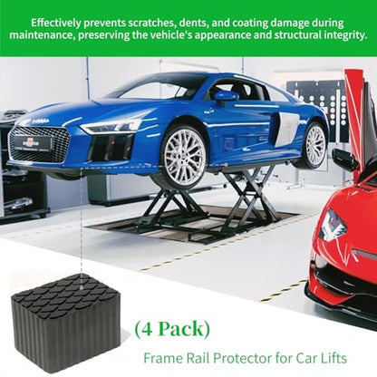 Anti-Skid Solid Rubber Auto Lift Pads – 4 Pack Heavy Duty Lift Blocks for Floor Jacks, Jack Stands & Car Lifts, 4300 Lbs Loading Capacity, 6.3" x 4.7" x 4.0" Size for Frame Protection - size: 6.3" x 4.7" x4.0"