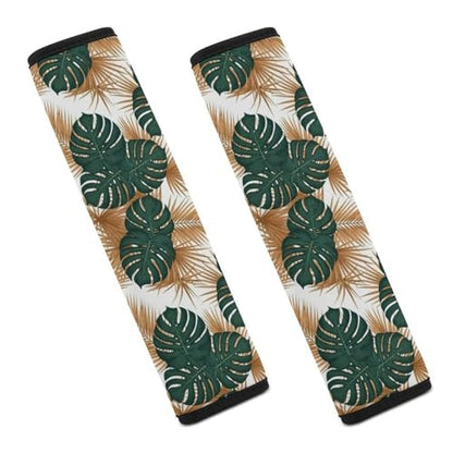 Breathable Seat Belt Shoulder Pad for Adults and Children, Stroller Pushchair High Chair, 2 Pack Green Gold Palm Leaves Tropical Neck Strap Covers Easy Install (No Tool) - color: Pattern 1174