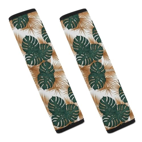 Breathable Seat Belt Shoulder Pad for Adults and Children, Stroller Pushchair High Chair, 2 Pack Green Gold Palm Leaves Tropical Neck Strap Covers Easy Install (No Tool) - color: Pattern 1174