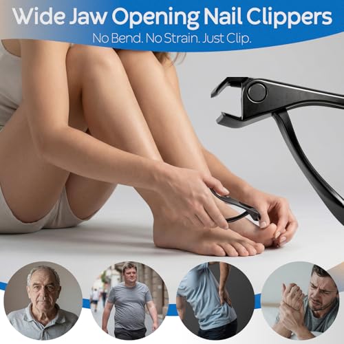 Large Nail Clippers Set with Nail File-2 Pcs, Toenail Clippers for Thick Nails, Stainless Steel Long Handled Fingernail Cutter, Heavy Duty Toenail Clipper Gift for Seniors, Men & Women (Black) - size: 2Pcs Nail Clippers Set-black