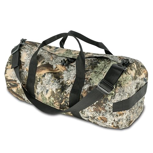 44L Daily Camo Duffle Bag, Heavy Duty Weatherproof Ripstop Travel Gear Bag | Folds flat for storage. #10 double-slider zipper with splash cover. Wraparound handles rated for heavy loads. - color: Desert Shadow, size: 12" x 24" (44 Liters)
