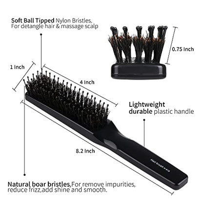 PERFEHAIR Boar & Nylon Bristle Paddle Hairbrush for Women & Men, Black - For Wet, Dry Thin, Thick, Curly Hair Smoothing, Styling, Detangling