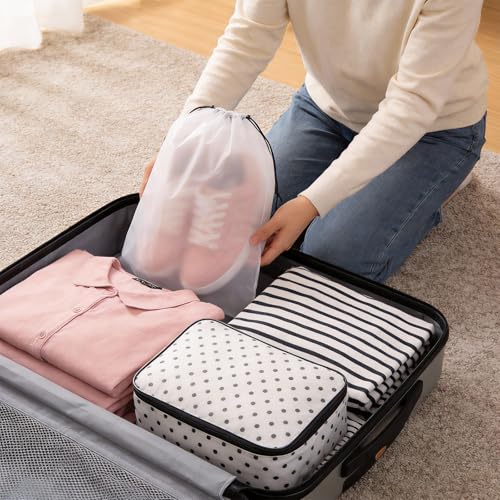 HAKZEON 50 PCS 16x20 Inch Clear Plastic Drawstring Bags, Portable Translucent Shoes Storage Organizers Pouch with Rope, Thickness 2 Mil Travel Bags for Sneakers, Dress Shoes, Slippers, Sandals - size: 16x20 IN 50 PCS