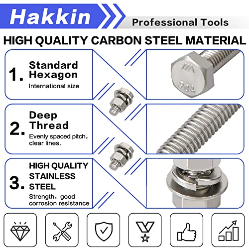 144PCS 1/4-20 Hex Bolts and Nuts Kit, Stainless Steel 1/4" Nuts and Bolts Assortment Kit, Flat & Lock Washers Set Screw Assortment Kit, Machine Screws Set - size: 144PCS 1/4-20 Hex Bolts Silver