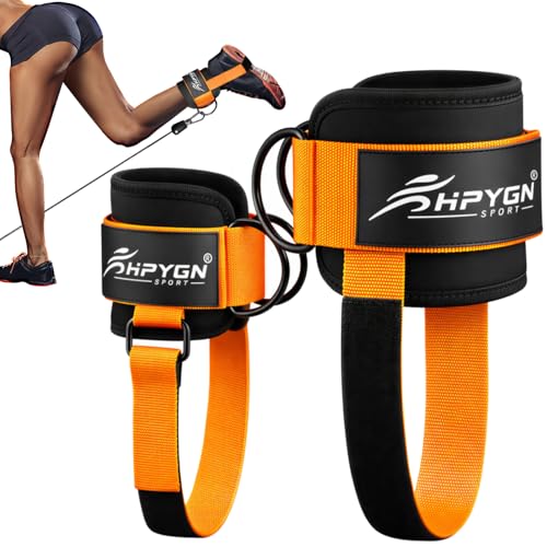 HPYGN Ankle Strap for Cable Machine, Padded Ankle Straps for Cable Machine Kickbacks, Glute Workouts, Leg Extensions, Curls, Booty Hip Abductors Exercise, Adjustable Comfort Ankle Cuff for Gym - color: 1-Orange-Upgraded