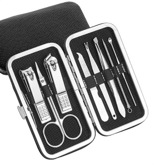 Portable Manicure and Pedicure Kit, Complete Nail Care Grooming Set with Travel Case, Black