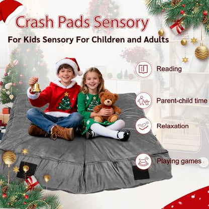 WOUDY Crash Mats for Kids Sensory, Sensory Pads for Autistic Children,Soft Foam Landing Zone, Soft, High-Density Foam Landing Zone Provides Safe Sensory, with Washable Cover - size: 3FT grey