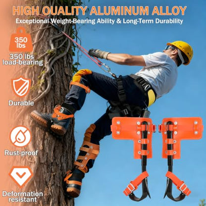 Tree Climbing Spikes Set,Tree Climbing Gear, 1 Pair Alloy Steel Climbing Spurs,350lbs Load Capacity, Arborist Equipment for Climbers, Fruit Picking and Lumberjack - color: Orange Climbing Spikes Set C