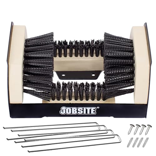 JobSite The Original Boot Scrubber - Includes Stakes for Grass Mounting - All Weather Industrial Shoe Cleaner & Scraper Brush - color: Brown - W/ Lawn Stakes, size: 1 Pack
