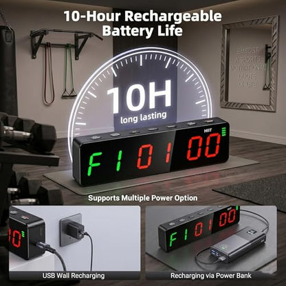 Gym Clock Workout Timer Clock for Home Gym, 7-Inch LED Gym Exercise Interval Timer with Strong Magnet, Rechargeable Battery, 5-Level Brightness for HIIT, Tabata, Boxing & Garage Workouts