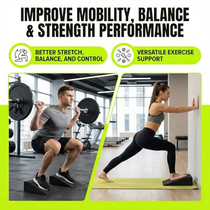 pack of 2 Squat Wedge, Supportive Foot Wrist Exercise Wedge for Squat, Yoga, Pushup, Balance, Stretch, Strength, Pilates, Plank, Physical Therapy - EVA Riser Block for Men & Women