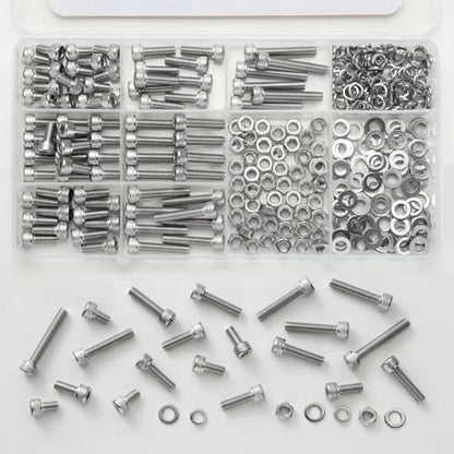 170PCS M6 Screws Assortment Kit, 304 Stainless Steel 18-8 Hex Socket Head Cap Screws Bolts Nuts and Washers Set, M6 x 8/10/12/16/20/25/30mm - size: M6 170PCS Socket SS