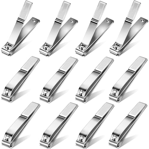 12 PCS Large Nail Clippers for Thick Nails, Straight Edge 3.15 Inch Long Handled Stainless Steel Toenail Clippers, Heavy Duty Flat Toe Nail Clipper for Men Women Seniors(Silver) - color: Silver-12 Pcs