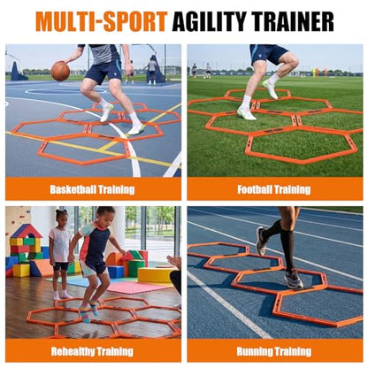 6 PCS Hex Agility Rings, Speed Rings for Agility Footwork Training | Premium Hexagon Rings, with Carry Bag, Portable Agility Hurdles Ladder