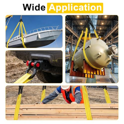 Pindex 2 Pack 2" x 8' Upgrade Web Lifting Sling & 1/2" D Ring Shackle 13000 Lbs Breaking Force 3500 Lbs Pulling Forces Lift Sling Straps for Rocks Trees Mowers Tool in Trailers Tractors Trucks, Yellow - size: 2" x 8' & Ring Shackle