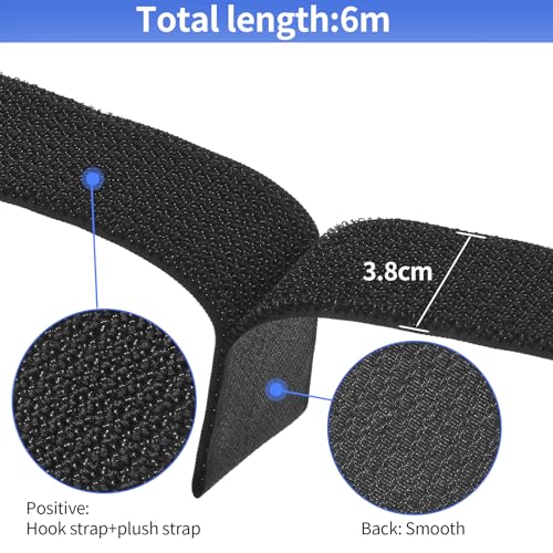 1.5In x 20Ft Cinch Straps Nylon Heavy Duty with 25 Buckles, Cut to Length, Black Hook and Loop Straps, Reusable Long Cable Ties for Storage and Cord Organizer - size: 1.5In x20Ft Black