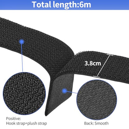 1.5In x 20Ft Cinch Straps Nylon Heavy Duty with 25 Buckles, Cut to Length, Black Hook and Loop Straps, Reusable Long Cable Ties for Storage and Cord Organizer - size: 1.5In x20Ft Black