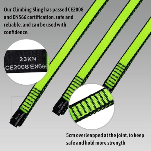 KIKIGOAL 18MM Nylon Climbing Sling Runner 23KN CE2008/EN566 Rock Climbing Webbing Straps for Outdoor Climbing, Rappelling, Swing, Yoga Hammock etc - size: 120 cm (48 inches), style: 2PCS GREEN