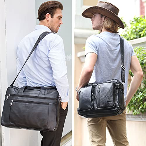 Full Grain Leather Shoulder Strap - Replacement Bag Straps for Laptop Briefcase, Messenger, Duffel, Crossbody, Travel Bags - color: Black