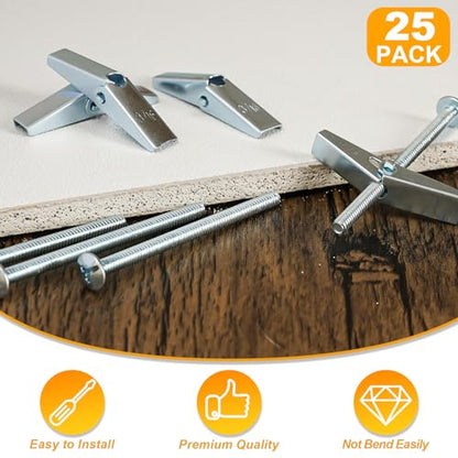 KURUI 3/16 Heavy Duty Drywall Anchors, 25 Pcs Metal Toggle Bolts with Bolts, Dry Wall Anchors and Screws Kit, Butterfly Anchors for Ceiling, Sheetrock, Hollow Wall - size: 3/16"