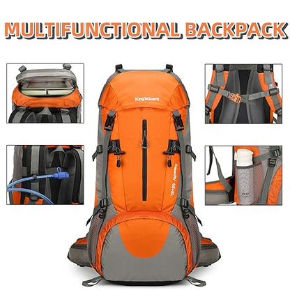 70L Camping Hiking Backpack with Rain Cover Waterproof Backpacking Backpack for Hiking Treeking Climbing Outdoor - color: Orange