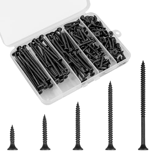 Wood Screws Assortment, 168 PCS #6 Black Flat Head | Self-Tapping Phillips, Carbon Steel High Hardness, 5 Sizes 1/2 to 3 Inch, Wood Drywall Slate - color: Black 168 pcs