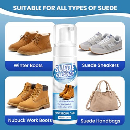 Suede Shoe Cleaner 6.76 fl oz, Suede & Nubuck Cleaning Kit for Shoes, Boots, Sneakers & Bags, Suede Cleaner Kit