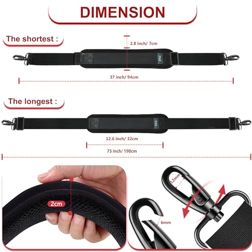 ZINZ 75" Shoulder Strap with Fixed Pad and Dual Balanced Buckles，Black - color: Black
