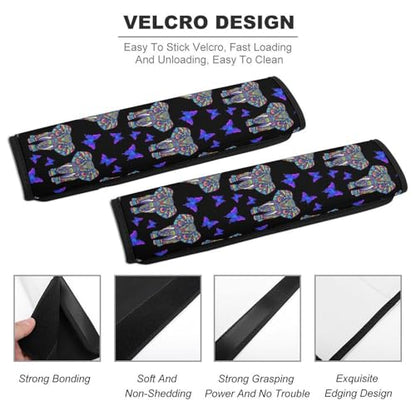 2 Pack Elephant Butterfly Art Seat Belt Cover Universal Fit Shoulder Harness Cover for Girls and Boys, Car Seats Pushchair Strollers High Chair Pushchair - color: Pattern 668