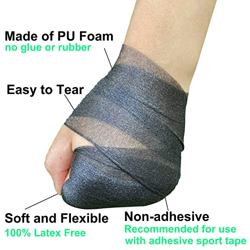 ADMITRY Pre Wrap Tape Athletic,3 Rolls X 22 Yards Black Prewrap | Headbands for Hair,Foam Underwrap Sports Wrap - color: Pre Wrap Athletic Tape Black(foam)-3 Rolls