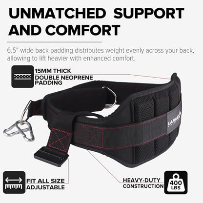 Belt for Belt Squat Dip Belt Weighted Pull Up, Heavy Duty with Structured Back Support and Squat Machine Compatible - color: Black&Red
