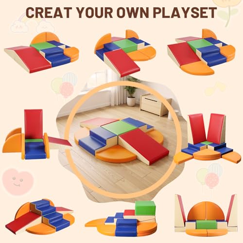TODIBY 9-Piece Climbing Foam Blocks: Soft PU Leather - Baby Climb and Crawl Activity Blocks - Kids Play Gym Equipment Indoor for Development - style: Classic