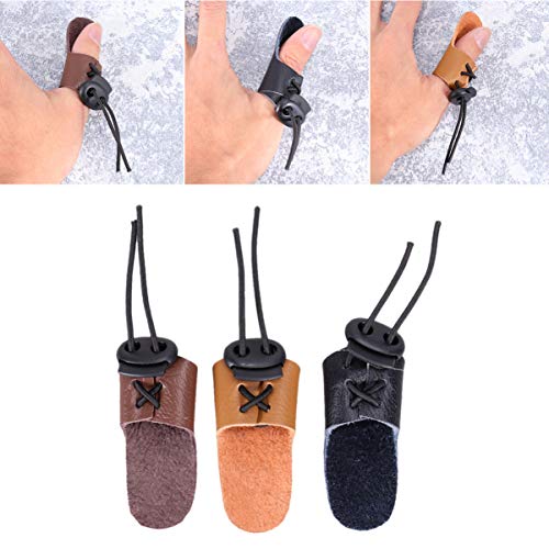 SEWACC Finger Guard 3 Pack Single Finger Arrow Protector Glove with Adjustable Rope Cowhide Protective Gear for Shooting and Hunting Fits Left or Right Hand