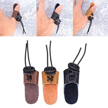 SEWACC Finger Guard 3 Pack Single Finger Arrow Protector Glove with Adjustable Rope Cowhide Protective Gear for Shooting and Hunting Fits Left or Right Hand