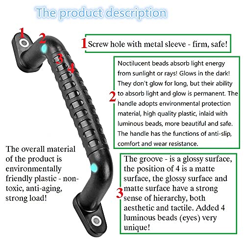 4 Luminous Playground Safety Handles, Sturdy Swing Sets Safety Grab Toys, Jungle Gymnastics and playroom Ladder Handles, Door Handles, bunk Bed (Black) - color: black 4 PCS