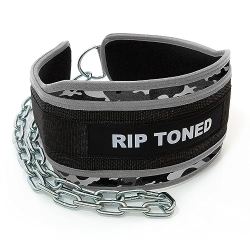 Rip Toned Dip Belt – Weight Lifting Belt with 36" Steel Chain for Dips, Chin Ups & Pullups Heavy Duty | Comfortable Fit | Supports Progressive Overload for Strength & Muscle Gains - color: Gray Camo