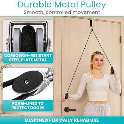 Vive Premium Shoulder Pulley for Physical Therapy w/ Carry Pouch - Over the Door Pulley for Shoulder Rehab - Rotator Cuff Exercise Strengthening Equipment - Overhead Pulleys Arm Pain Relief & Recovery