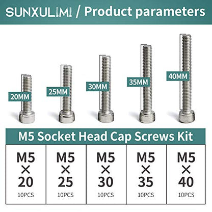 M5 x 20/25/30/35/40mm Socket Head Cap Screws M5 Bolts Stainless Steel 304 Metric Machine Hex Socket Screw, 50PCS - size: M5 x 20/25/30/35/40mm