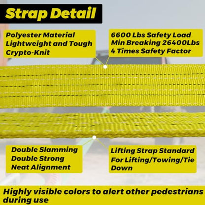 HENBOW Lifting Straps with D Ring Shackle,6.5' × 3" Heavy Duty Flat Lift Sling Straps for Hoist 6600 lbs Safety Load，Web Sling Car Tree Saver Winch Recovery - size: 3 Inch × 6.5 FT